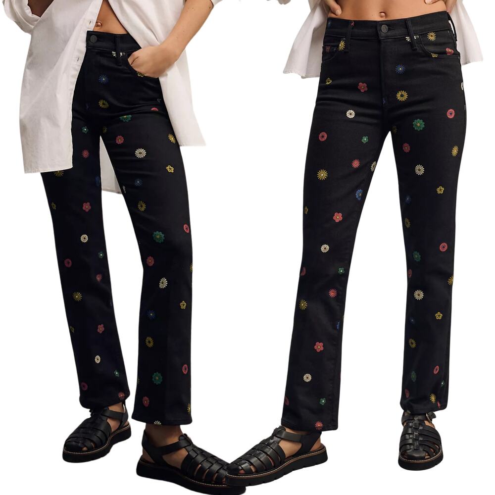 NWT MOTHER The Insider Flood Jeans Black Fresh as a Daisy Size 26 – NWT